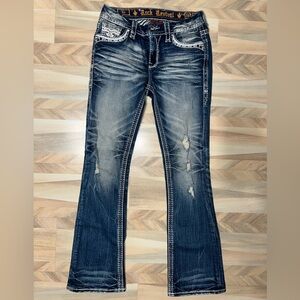 Rock Revival Yui Mid Rise Boot Cut Jeans Womens Size 26 Denim 32" Inseam EUC!